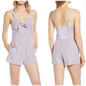 Vineyard Vines Seersucker Romper 00 Preppy Tie Front Cotton Fourth of July White